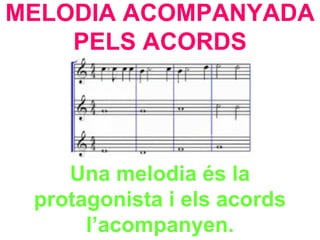 MELODIA ACOMPANYADA PELS ACORDS Una melodia és la protagonista i els acords l’acompanyen. 