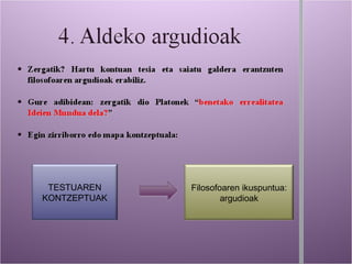 TESTUAREN KONTZEPTUAK Filosofoaren ikuspuntua: argudioak 