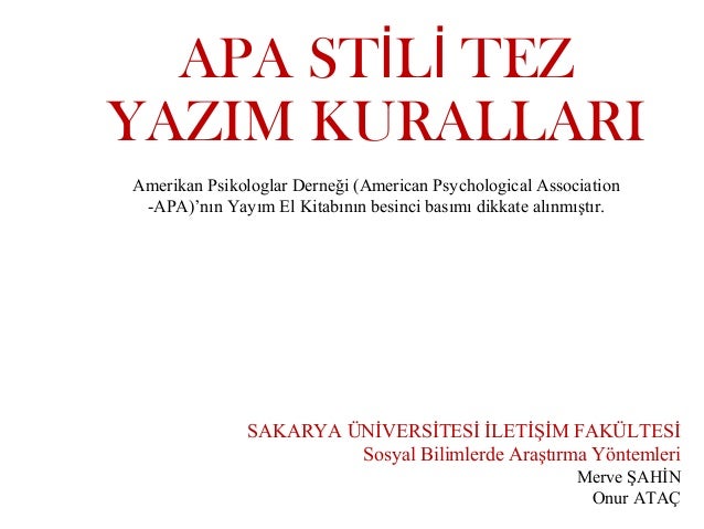 tez yazım apa stili kapak