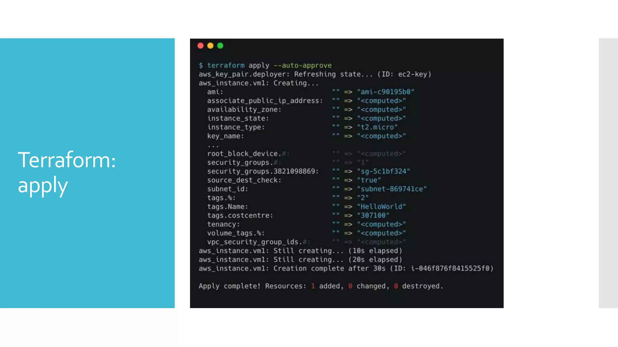 Terraform:
apply
 