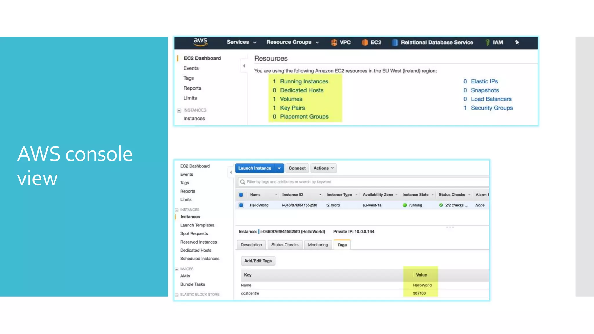 AWS console
view
 