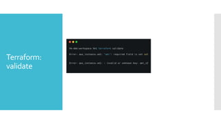 Terraform:
validate
 