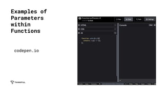 Examples of
Parameters
within
Functions
codepen.io
 