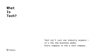 What
Is
Tech?
Tech isn’t just one industry anymore —
it’s the new business model.
Every company is now a tech company.
 