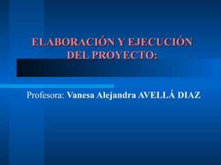 ELABORACIÓN Y EJECUCIÓN
      DEL PROYECTO:


Profesora: Vanesa Alejandra AVELLÁ DIAZ
 