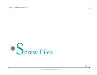 CHP # 04: Pile Foundation
crew Pilescrew Piles
53
Civil engineering practice
 