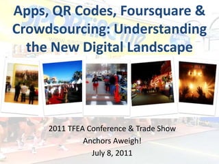 Apps, QR Codes, Foursquare & Crowdsourcing: Understanding the New Digital Landscape 2011TFEA Conference & Trade Show Anchors Aweigh! July 8, 2011 