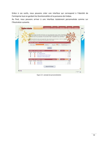 Grâce à ces outils, nous pouvons créer une interface qui correspond à l’identité de
l’entreprise tout en gardant les fonctionnalités et la puissance de trixbox.
Au final, nous pouvons arriver à une interface totalement personnalisée comme sur
l’illustration suivante.




                           Figure 13 : exemple de personnalisation




                                                                                      59
 