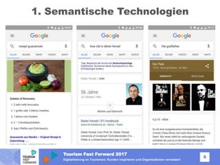 Tourism Fast Forward 2017
5
Digitalisierung im Tourismus: Kunden inspirieren und Organisationen vernetzen!
1. Semantische Technologien
 