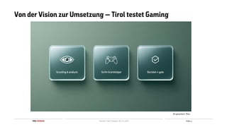 Folie 4
TIROL WERBUNG
Von der Vision zur Umsetzung – Tirol testet Gaming
KI-generiert: Flux
Tourism Fast Forward | 06.10.2025
 