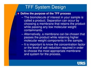 Cross Flow or Tangential Flow Membrane Filtration (TFF) to Enable High Solids Concentration, Improved Process Throughput, ...