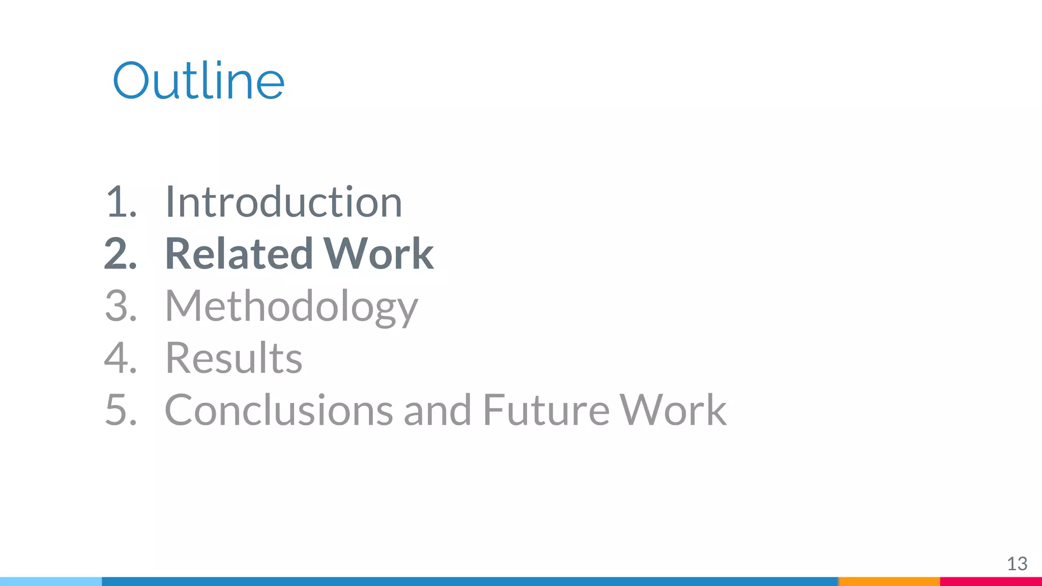 Outline
1. Introduction
2. Related Work
3. Methodology
4. Results
5. Conclusions and Future Work
13
 