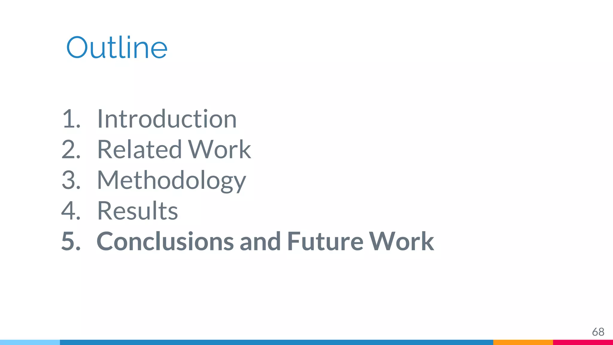 Outline
1. Introduction
2. Related Work
3. Methodology
4. Results
5. Conclusions and Future Work
68
 
