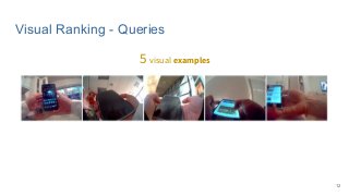 Visual Ranking - Queries
5 visual examples
12
 
