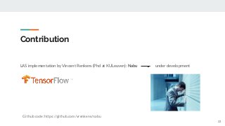 Contribution
LAS implementation by Vincent Renkens (Phd at KULeuven): Nabu under development
Github code: https://github.com/vrenkens/nabu
23
 