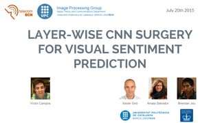 LAYER-WISE CNN SURGERY
FOR VISUAL SENTIMENT
PREDICTION
Víctor Campos Xavier Giró Amaia Salvador Brendan Jou
July 20th 2015
 