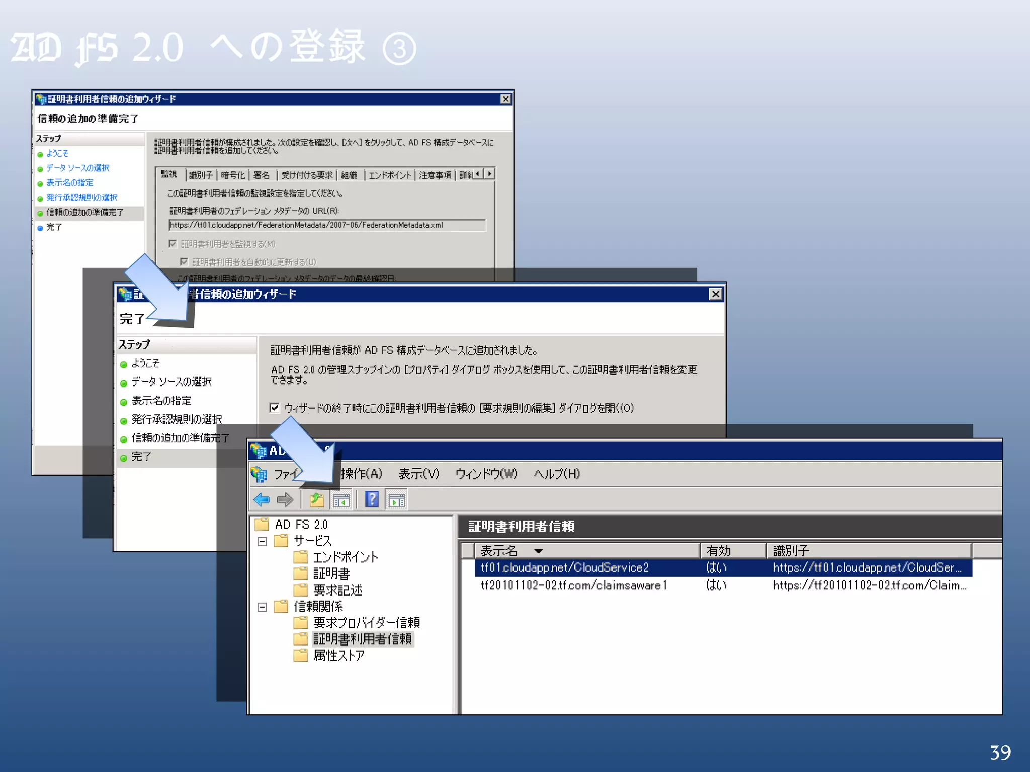 39
AD FS 2.0 への登録 ③
 