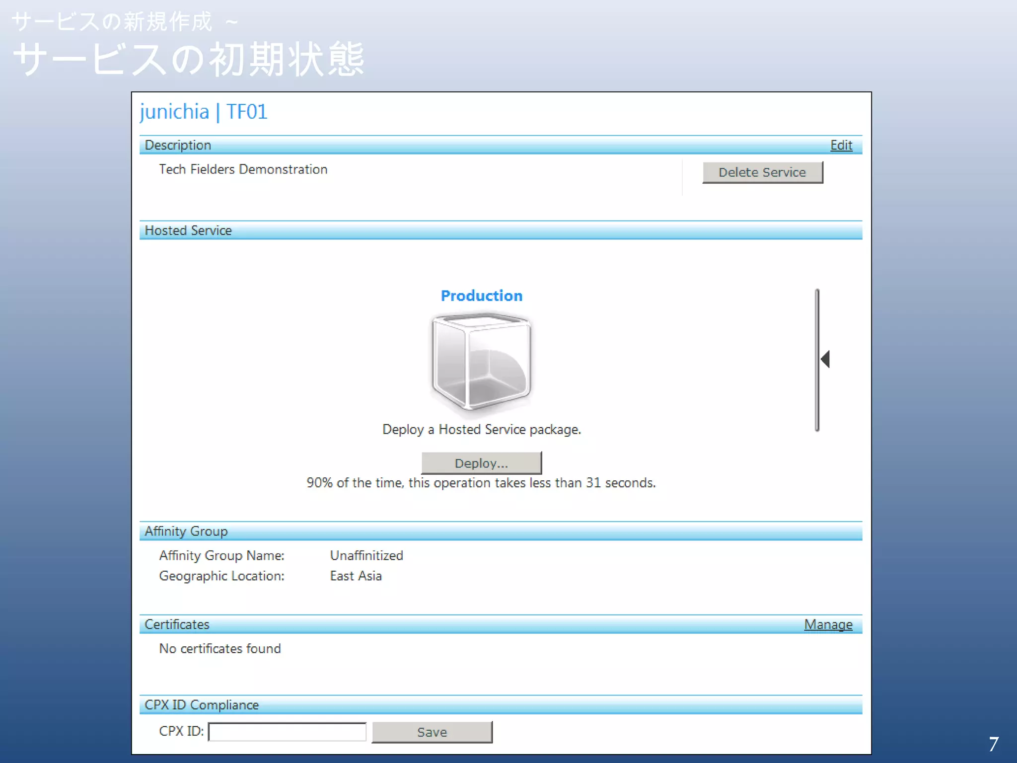 7
サービスの新規作成 ～
サービスの初期状態
 