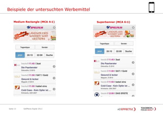 Beispiele der untersuchten Werbemittel
Medium Rectangle (MCA 4:1)

Seite 13

AdEffects Digital 2013

Superbanner (MCA 6:1)

 