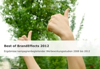 Best of BrandEffects 2012
Ergebnisse kampagnenbegleitender Werbewirkungsstudien 2008 bis 2012
 