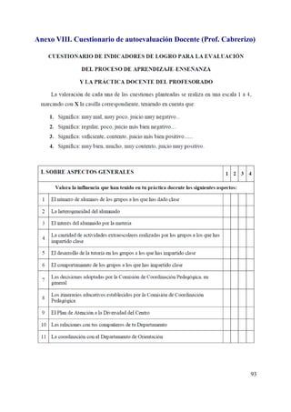 Anexo VIII. Cuestionario de autoevaluación Docente (Prof. Cabrerizo)
93
 