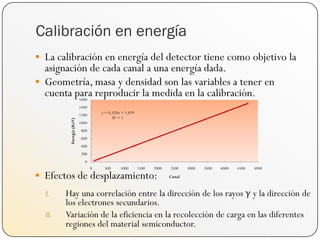 Calibración en eficiencia
 Definimos eficiencia absoluta de un proceso como la relación
entre los eventos que emite la fu...