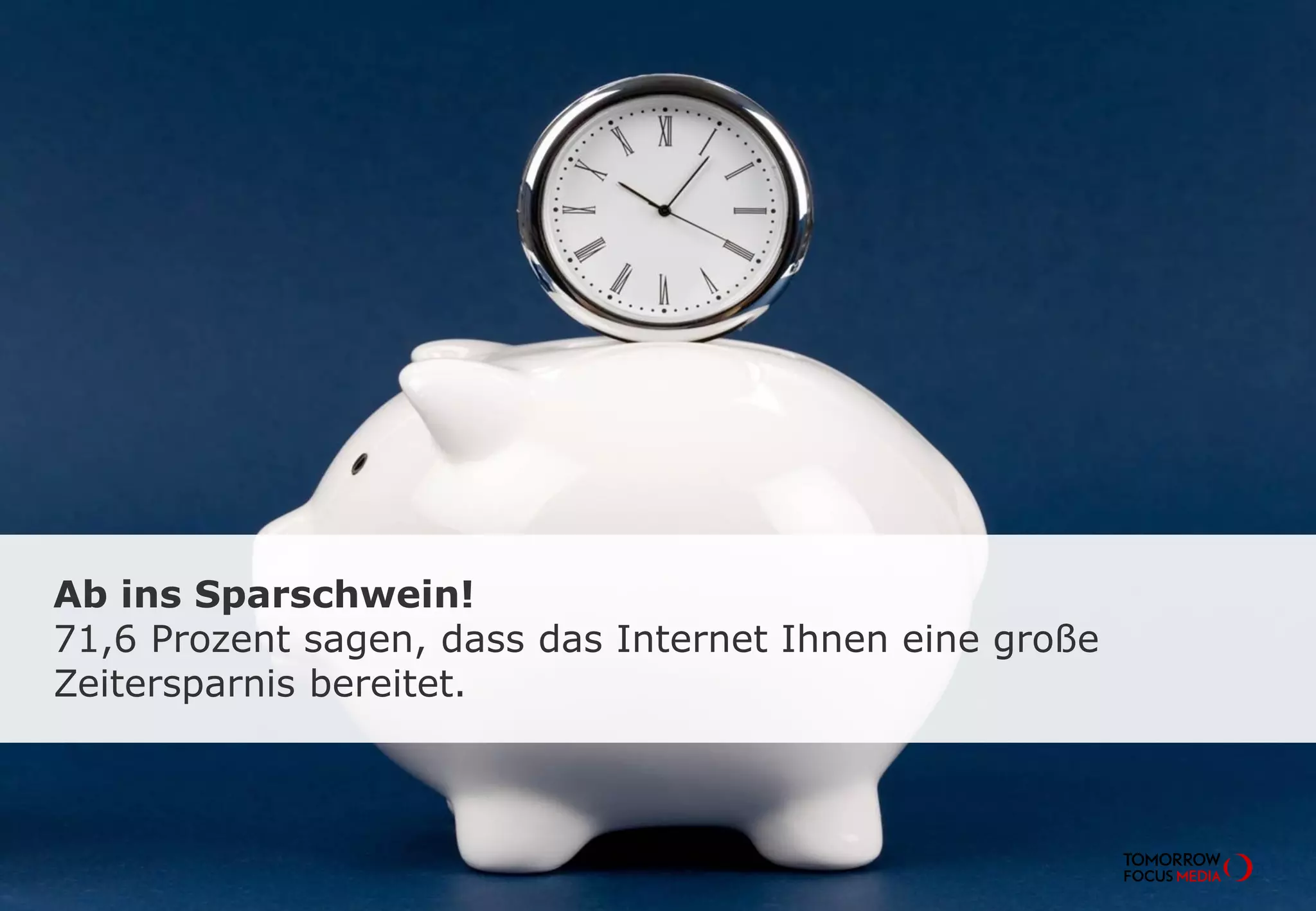 Ab ins Sparschwein!
71,6 Prozent sagen, dass das Internet Ihnen eine große
Zeitersparnis bereitet.
 