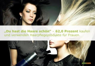 „Du hast die Haare schön“ – 62,0 Prozent kaufen
und verwenden Haarpflegeprodukte für Frauen.
 