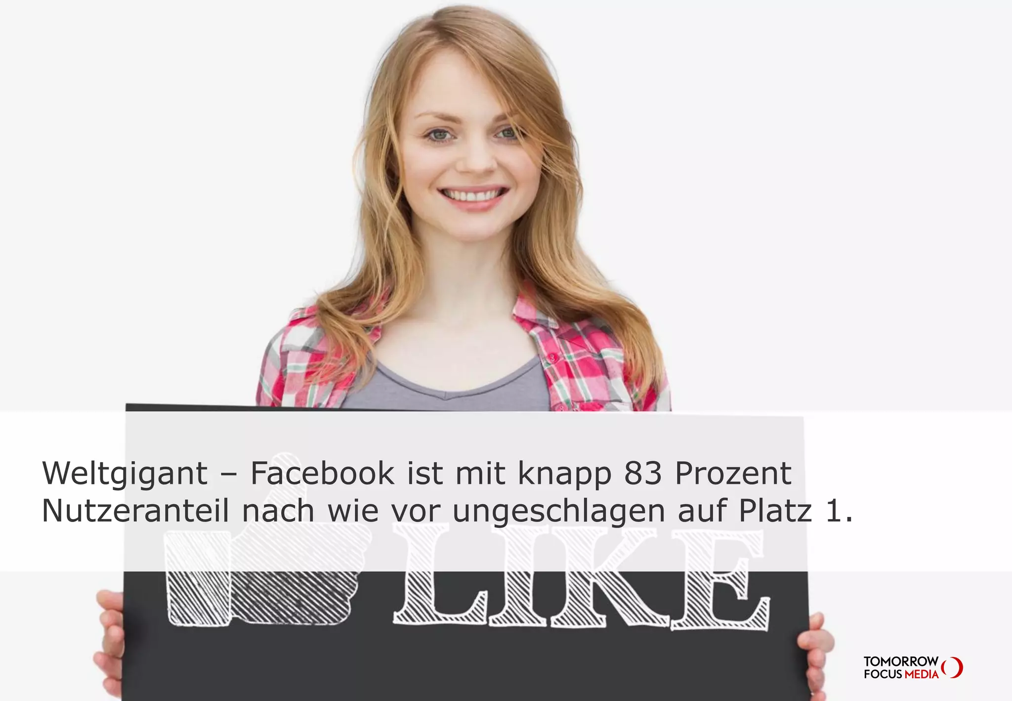 Weltgigant – Facebook ist mit knapp 83 Prozent
Nutzeranteil nach wie vor ungeschlagen auf Platz 1.
 