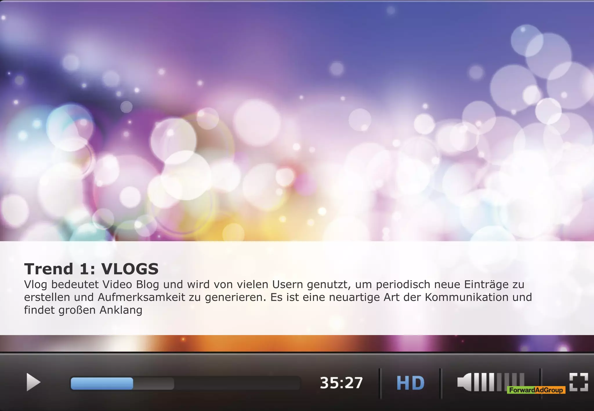 Trend 1: VLOGS
Vlog bedeutet Video Blog und wird von vielen Usern genutzt, um periodisch neue Einträge zu
erstellen und Aufmerksamkeit zu generieren. Es ist eine neuartige Art der Kommunikation und
findet großen Anklang
 