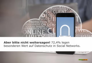 Aber bitte nicht weitersagen! 72,4% legen
besonderen Wert auf Datenschutz in Social Networks.
 