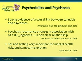 Psychedelics and Psychoses

   • Strong evidence of a causal link between cannabis
     and psychoses
                    ...