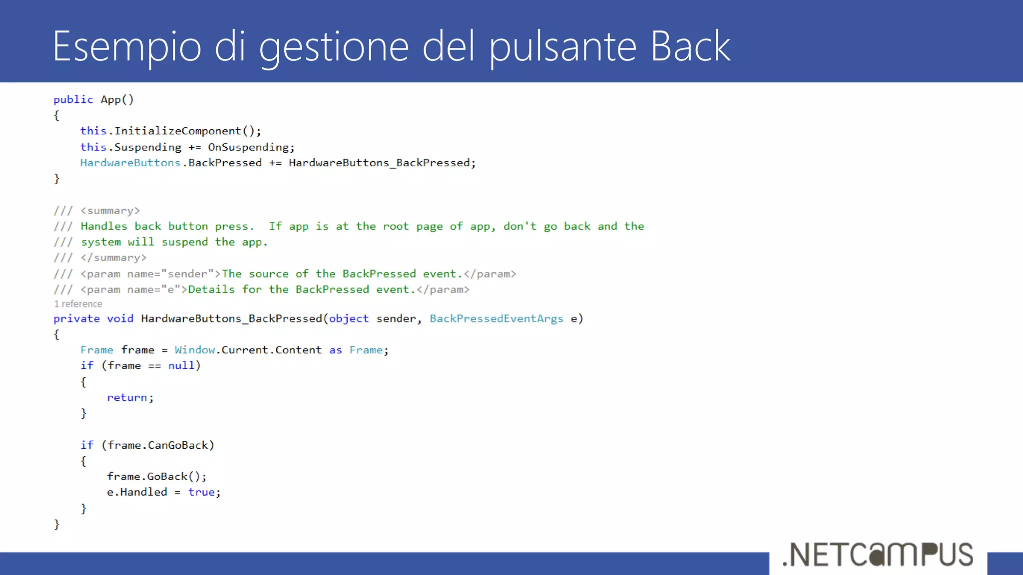 Esempio di gestione del pulsante Back
 