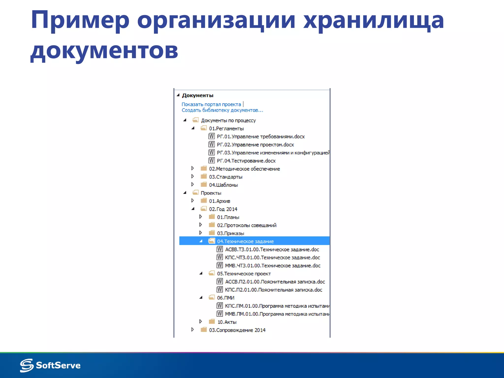Пример организации хранилища 
документов 
 