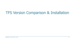 TFS Version Comparison & Installation
13Aspenware: Scrum with TFS – Day I
 