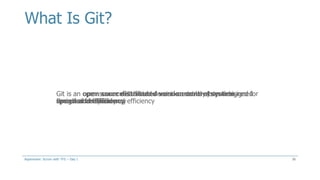 Git is an open source distributed version control system designed for
speed and efficiency
Git is an open source distributed version control system designed
for speed and efficiency
Git is an open source distributed version control system
designed for speed and efficiency
Git is an open source distributed version control system designed for
speed and efficiency
What Is Git?
Aspenware: Scrum with TFS – Day I 36
 