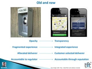 Old and new

Opacity

Fragmented experience
Allocated deliverer
Accountable to regulator
@jonhall_

Transparency

Integrat...