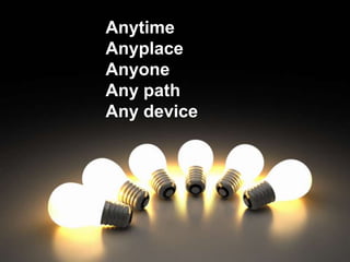 Anytime
Anyplace
Anyone
Any path
Any device
 