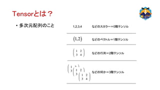 Tensorとは？
• 多次元配列のこと
 