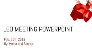 LEO MEETING POWERPOINT
Feb. 20th 2018
By: Mehar and Boshra
 