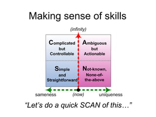 “Let’s do a quick SCAN of this…”
Making sense of skills
 