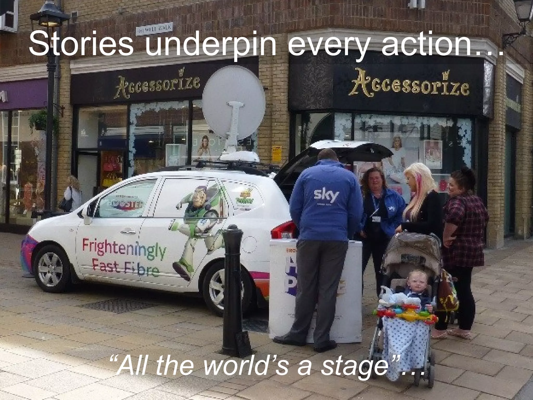 “All the world’s a stage”…
Stories underpin every action…
 