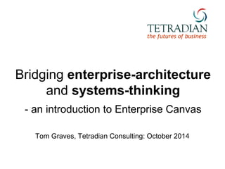 the futures of business 
Bridging enterprise-architecture 
and systems-thinking 
- an introduction to Enterprise Canvas 
Tom Graves, Tetradian Consulting: October 2014 
 