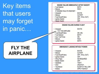 Key items
that users
may forget
in panic…
FLY THE
AIRPLANE

© Orange County Flight Center via atulgawande.com

 