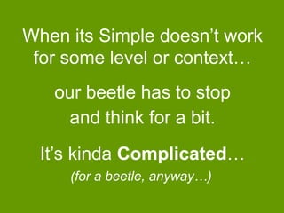 When its Simple doesn‟t work
for some level or context…
our beetle has to stop
and think for a bit.
It‟s kinda Complicated…
(for a beetle, anyway…)

 