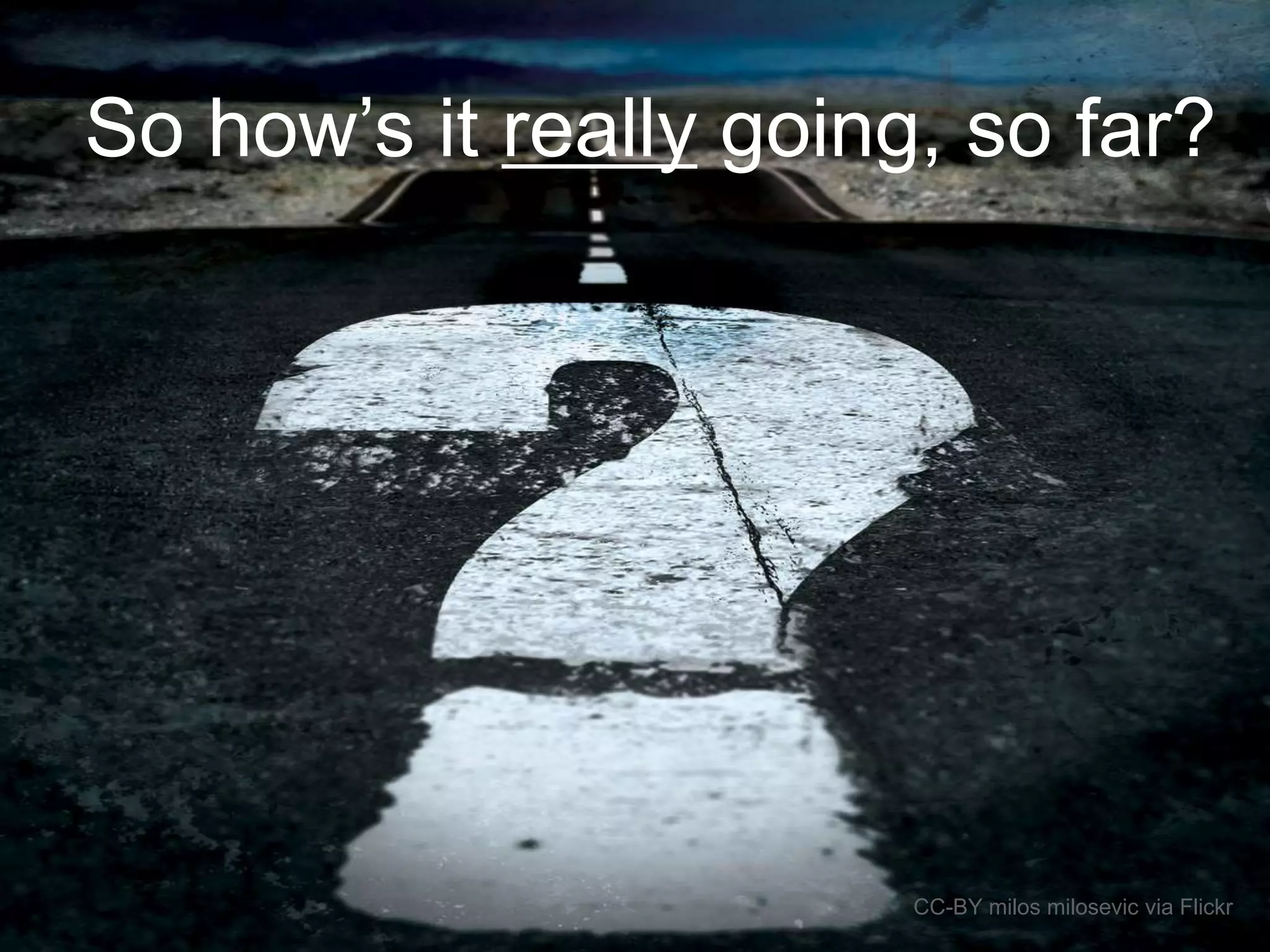 So how’s it really going, so far?
CC-BY milos milosevic via Flickr
 