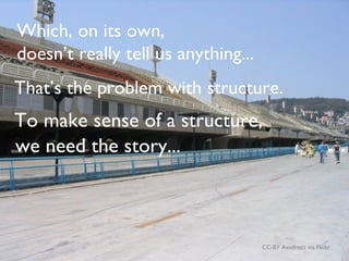 Which, on its own,
doesn’t really tell us anything...
That’s the problem with structure.
To make sense of a structure,
we ...