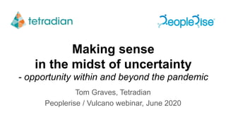Making sense
in the midst of uncertainty
- opportunity within and beyond the pandemic
Tom Graves, Tetradian
Peoplerise / Vulcano webinar, June 2020
 
