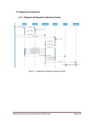 Desenvolvimento de Ferramenta Móvel de CRM Social Página 42
4.7.Diagrama de sequência
4.7.1. Diagrama de Sequência Adicionar Contas
Figura 11 – Diagrama de Sequência Adicionar Contas
 