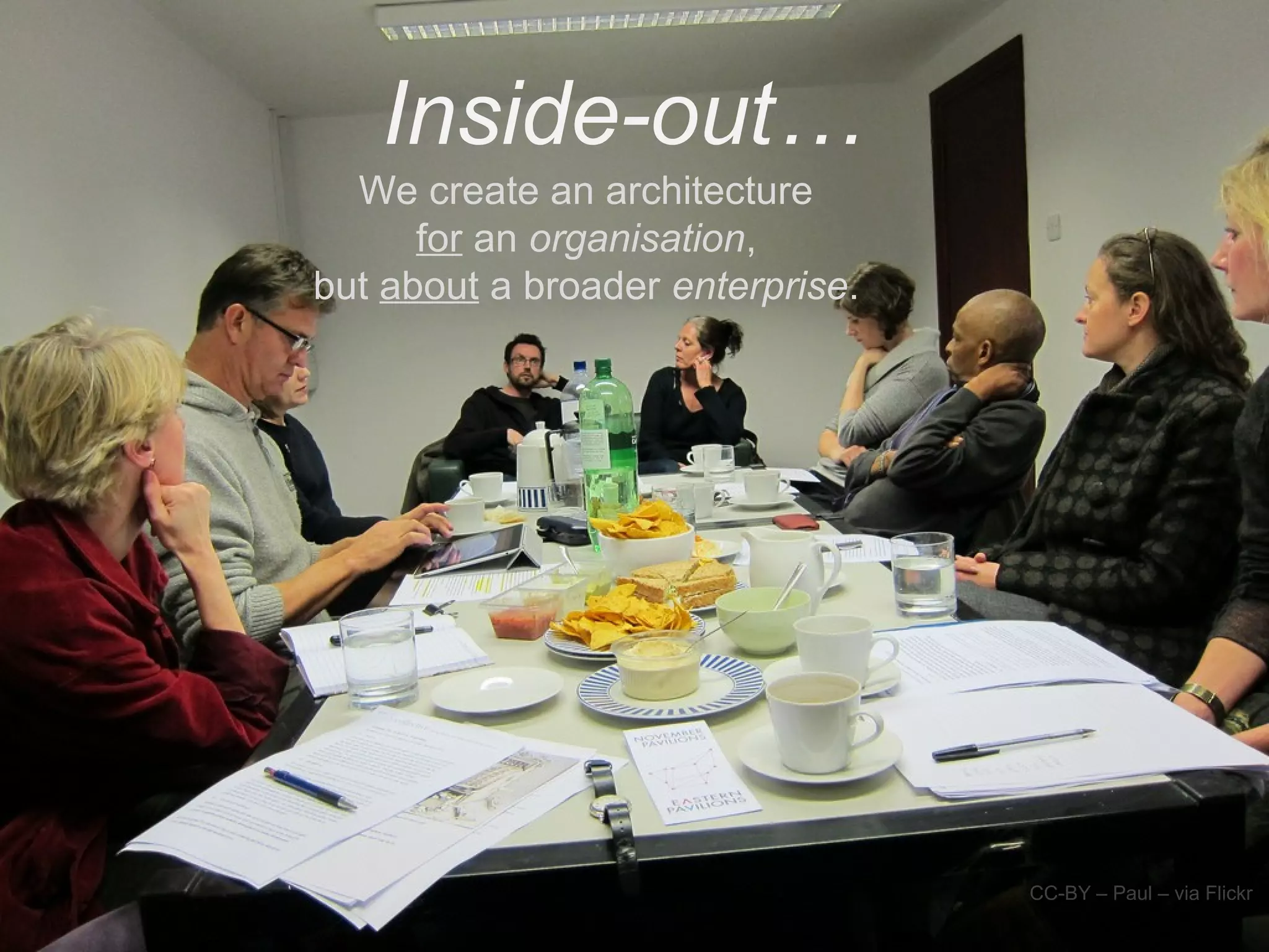 Inside-out…
CC-BY – Paul – via Flickr
We create an architecture
for an organisation,
but about a broader enterprise.
 